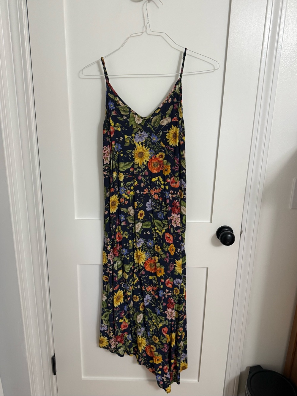 Comptoir Des Cotonniers Navy Multicolor Floral Asymmetrical Slip Dress